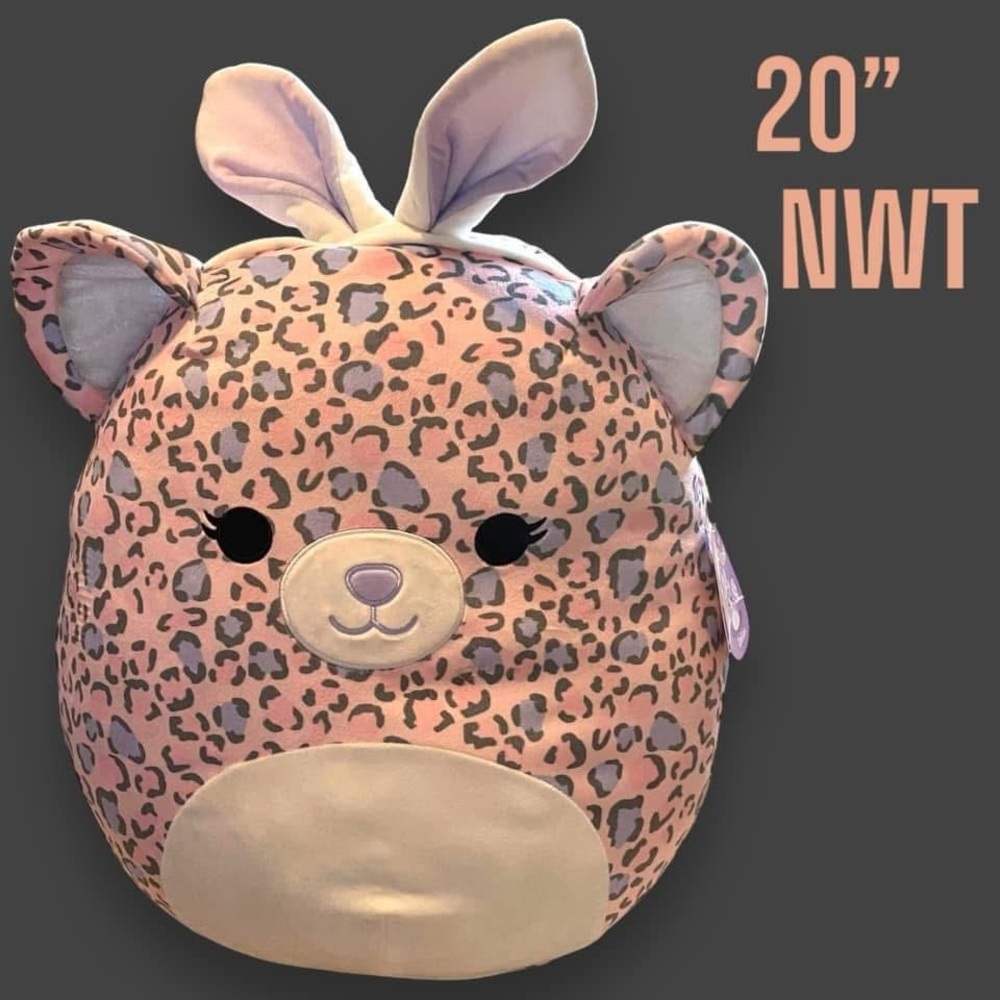 Squishmallows Dallas the Pink Leopard with Bunny Ears Easter Squad 20” NWT